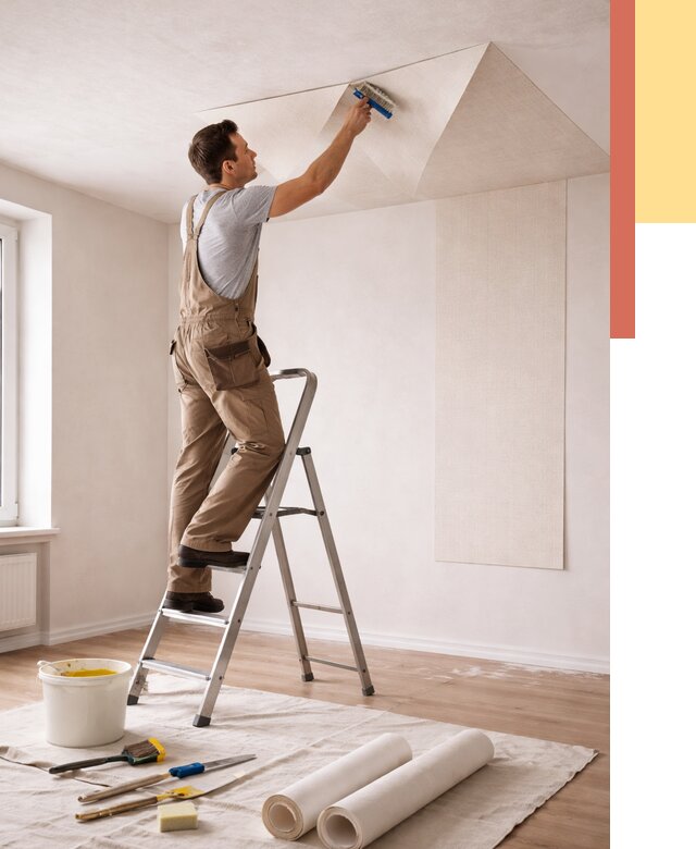 Поклейка обоев на потолок в Алапаевске от 4817 руб. быстро и недорого | ОТДЕЛОЧНИК-Лпв