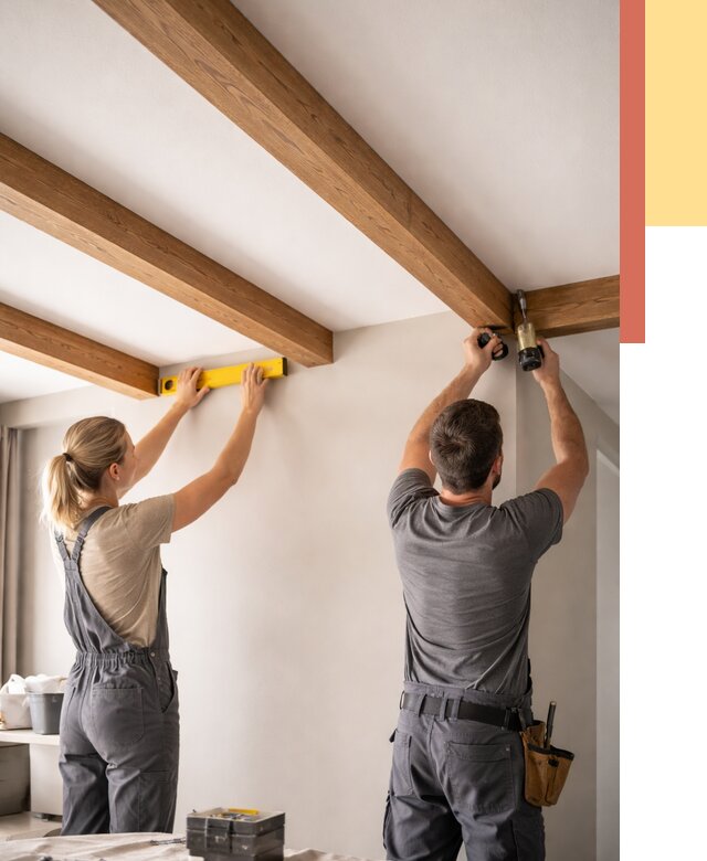 Монтаж декоративных балок на потолок в Алапаевске от 4496 руб. — ОТДЕЛОЧНИК-Лпв